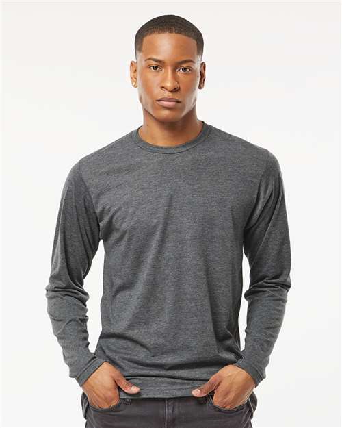 Tultex Unisex Poly-Rich Long Sleeve T-Shirt — Heather Charcoal — On model · front