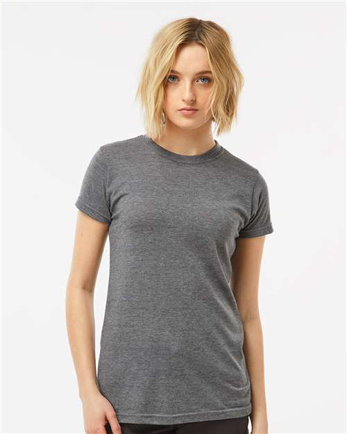 Tultex Women's Poly-Rich T-Shirt — Heather Charcoal — On model · front