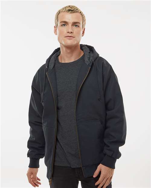 Independent Trading Co. Men's Insulated Canvas Workwear Jacket — Black — On model · front