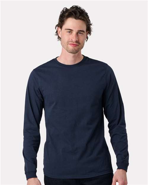 Recover Unisex Eco Long Sleeve T-Shirt — Navy — On model · front