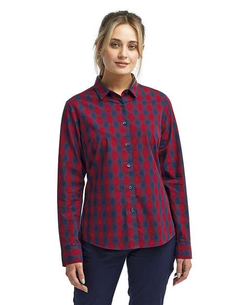 Artisan Collection by Reprime Women's Mulligan Check Cotton Dress Shirt — Red/ Navy — On model · front