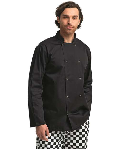 Artisan Collection by Reprime Unisex Ten Studded Front Chef Coat — Black — On model · front