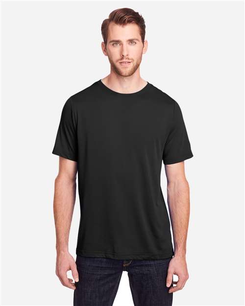 CORE365 Unisex Fusion ChromaSoft™ Performance T-Shirt — Black — On model · front