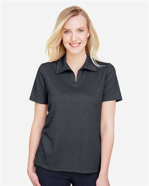 Devon & Jones Women's CrownLux Performance® Address Melange Polo — Black Melange — On model · front