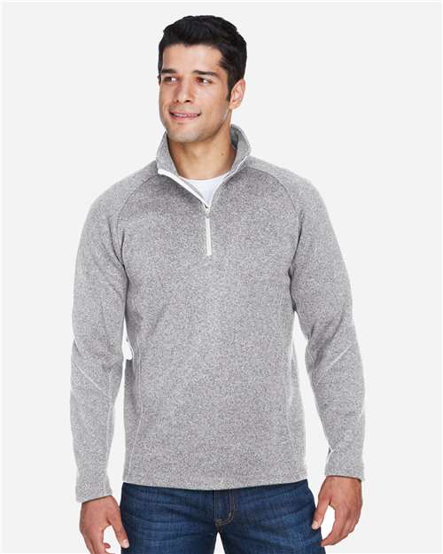 Devon & Jones Unisex Bristol Sweater Fleece Quarter-Zip Pullover — Grey Heather — On model · front