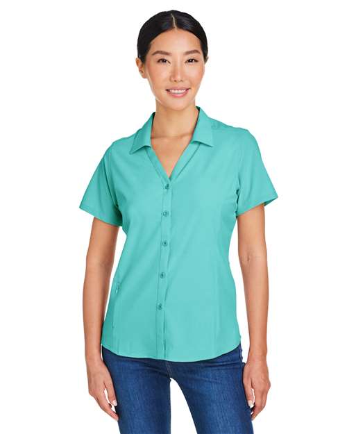 CORE365 Women's Ultra UVP® Marina Shirt — Sea Glass — On model · front