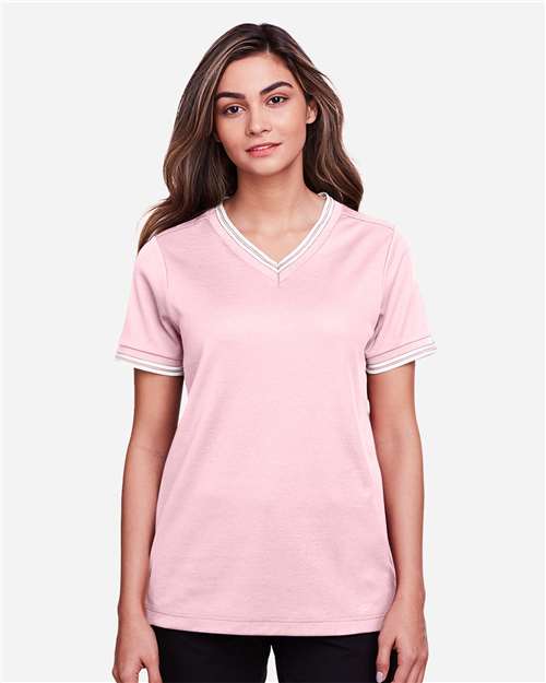 Devon & Jones Women's CrownLux Performance® Plaited Tipped V-Neck Shirt