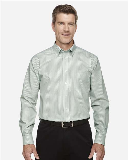 Devon & Jones Men's Crown Collection® Banker Stripe Woven Dress Shirt — Dill — On model · front