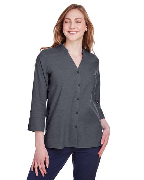 Devon & Jones Women's Crown Collection® Stretch Pinpoint Chambra Three-Quarter Sleeve Shirt —