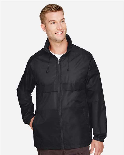 Team 365 Unisex Zone Protect Lightweight Jacket — Black — On model · front