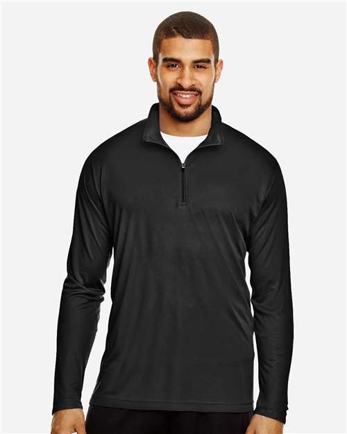 Team 365 Men's Zone Performance Quarter-Zip Pullover — Black — On model · front
