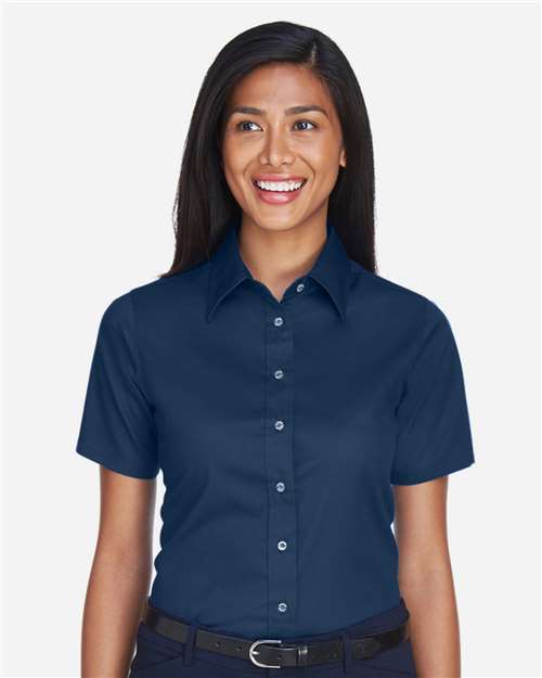 Harriton Women's Easy Blend™ Short Sleeve Twill Dress Shirt with Stain-Release