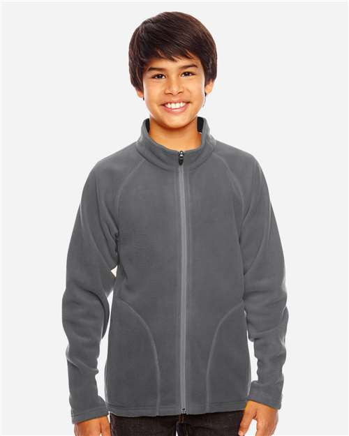 Team 365 Youth Campus Microfleece Jacket — Sport Graphite — On model · front
