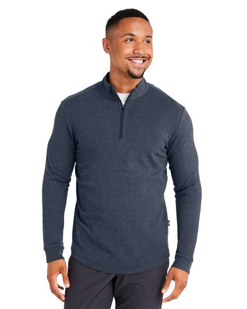 Swannies Men's Emery Quarter-Zip Pullover — Navy Heather — On model · front