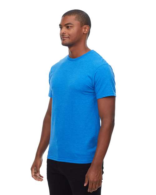 Threadfast Apparel Unisex Epic CVC T-Shirt — Heather Royal — On model · side