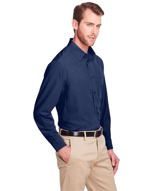 UltraClub Men's Bradley Performance Woven Shirt — Navy — On model · side