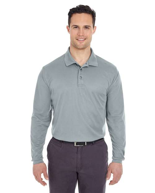 UltraClub Men's Cool & Dry Long Sleeve Mesh Piqué Polo