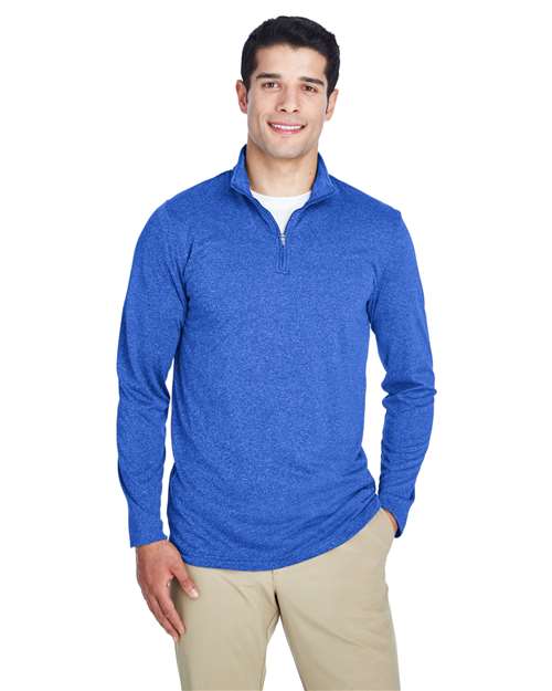 UltraClub Men's Cool & Dry Heathered Performance Quarter-Zip Pullover