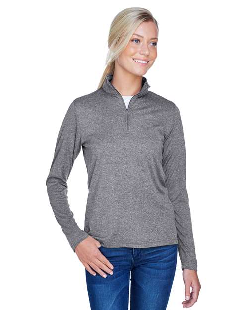UltraClub Women's Cool & Dry Heathered Performance Quarter-Zip Pullover