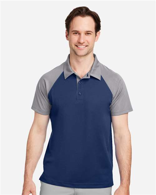 Team 365 Men's Command Snag-Protection Colorblock Polo — Sport Dark Navy/ Sport Graphite — On model · front