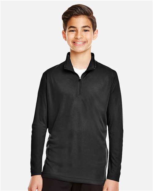 Team 365 Youth Zone Performance Quarter-Zip Pullover — Black — On model · front