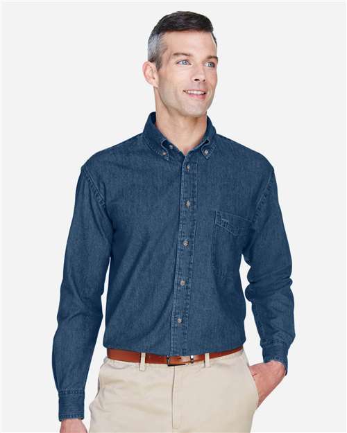 Harriton Men's Tall Denim Shirt — Dark Denim — On model · front