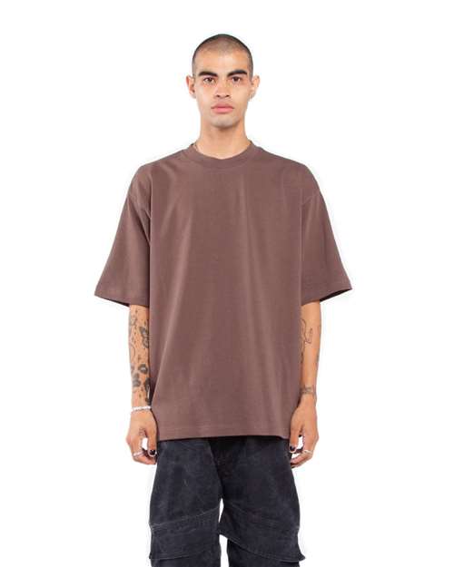 Shaka Wear Unisex Garment-Dyed Designer Tee — Mocha — On model · front