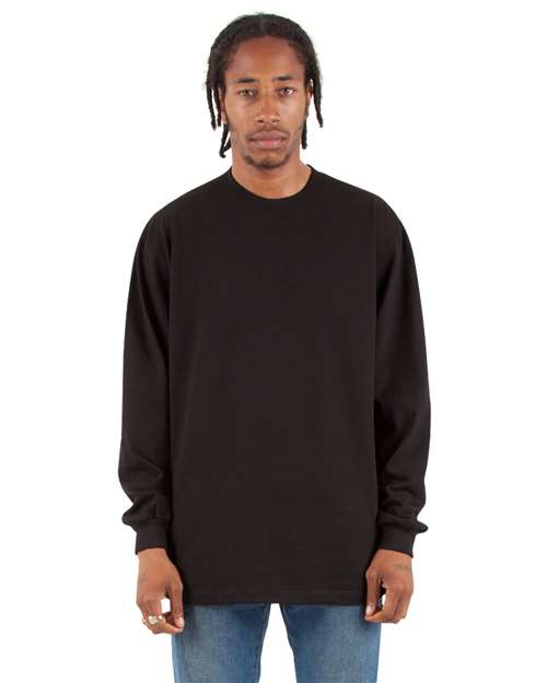 Shaka Wear Unisex Tall Max Heavyweight Long Sleeve Tee — Black — On model · front
