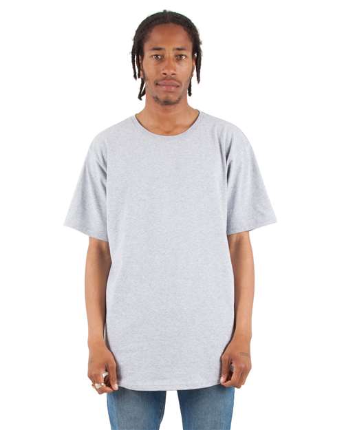 Shaka Wear Unisex Curved Hem Long Tee — Heather Grey — On model · front