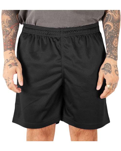 Shaka Wear Unisex Mesh PE Shorts — Black — On model · front