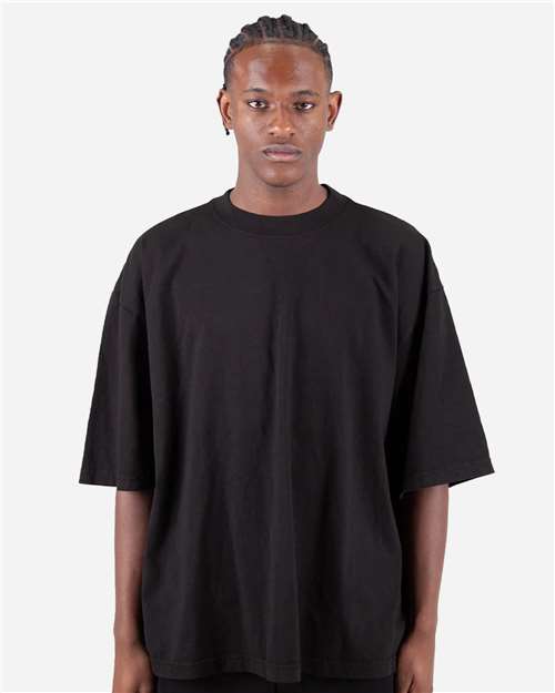 Shaka Wear Unisex Max Heavyweight Garment-Dyed Drop Shoulder Tee — Black — On model · front
