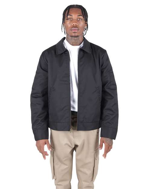Shaka Wear Unisex Mechanic Jacket — Black — On model · front