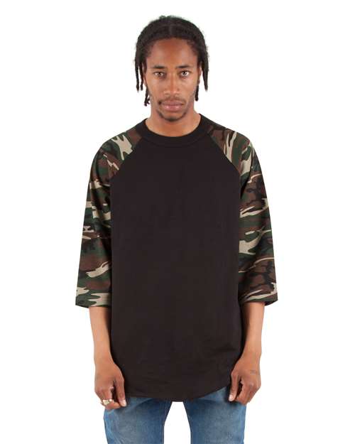 Shaka Wear Unisex Camo Raglan Tee —