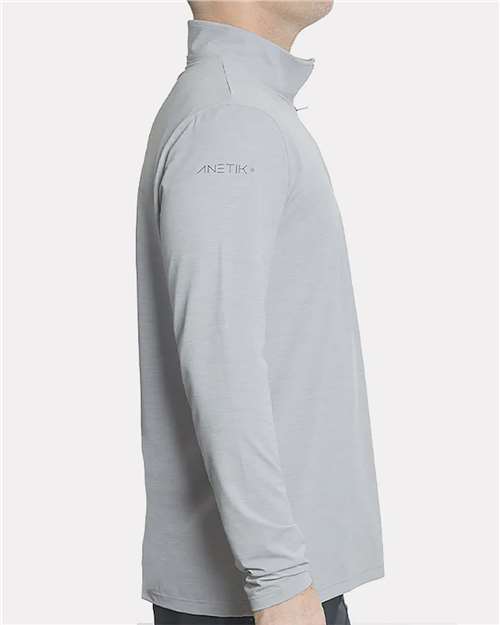 ANETIK Men's Low Pro Quarter-Zip Pullover — Alloy Heathered — On model · side