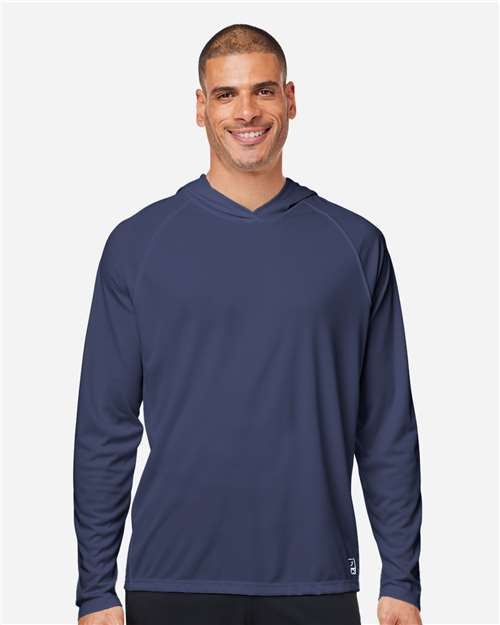 HUK Men's LoPro Pursuit Long Sleeve Hooded T-Shirt — Naval Academy — On model · front