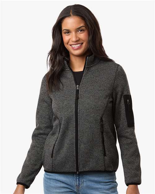 North End Women's Jasper Jacquard Full-Zip Fleece Jacket — Black/ Grey — On model · front
