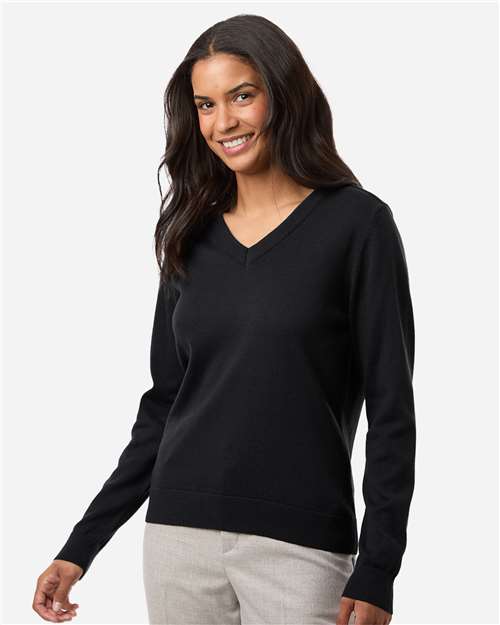 Devon & Jones Women's New Classics V-Neck Sweater — Black — On model · front