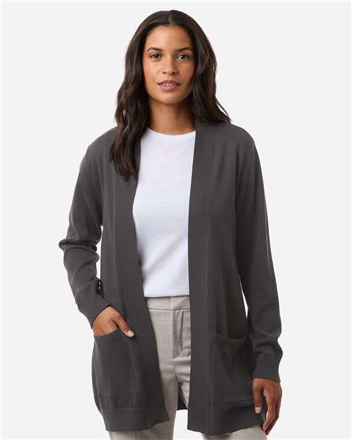 Devon & Jones Women's New Classics Open Cardigan Sweater — Graphite — On model · front