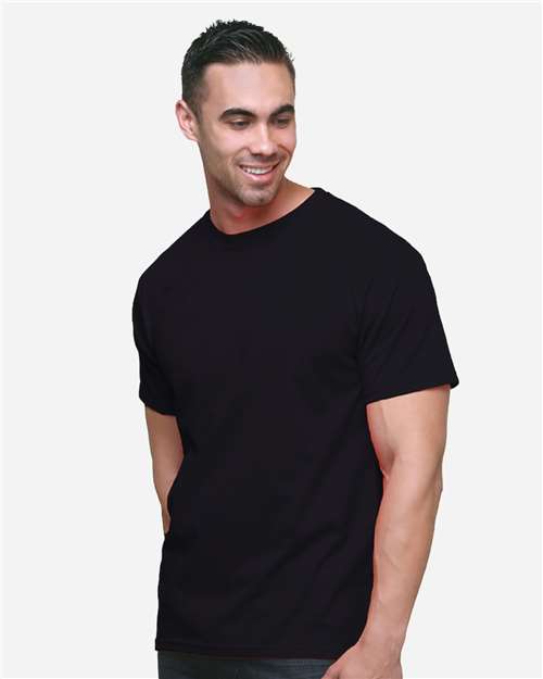 Bayside Unisex Union-Made Fine Jersey T-Shirt — Black — On model · front