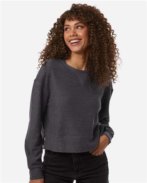 Women's Rib Knit Corded Boxy Crewneck Sweatshirt