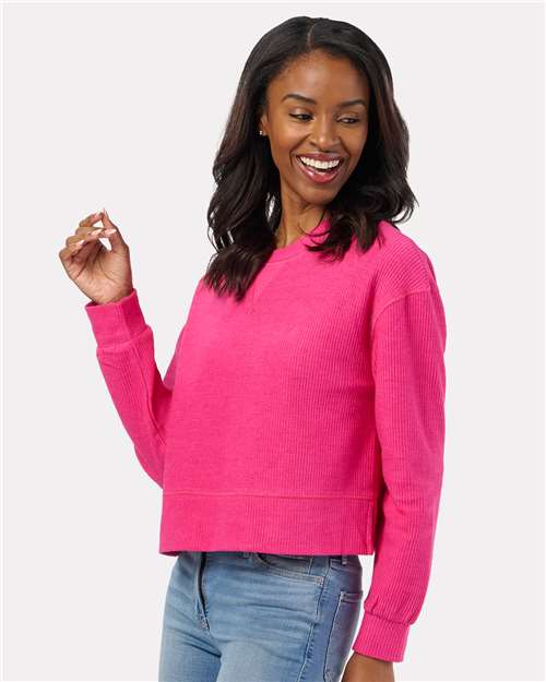 Women's Rib Knit Corded Boxy Crewneck Sweatshirt