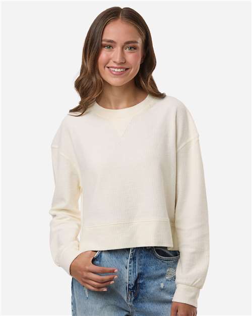 Women's Rib Knit Corded Boxy Crewneck Sweatshirt