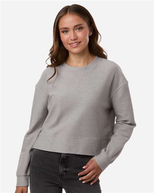 Women's Rib Knit Corded Boxy Crewneck Sweatshirt