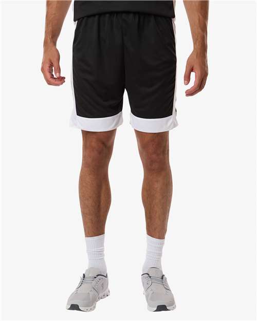 Augusta Sportswear Unisex Match-Up Basketball Shorts — Black/ White — On model · front