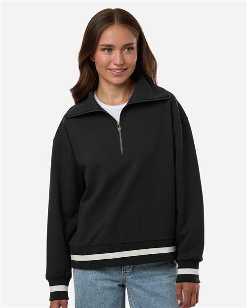Holloway Women's Heritage Prep Quarter-Zip Pullover — Black/ Vanilla — On model · front