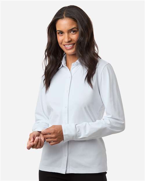 AllPro Women's Pro-Flex Sorona® Button Down Shirt — White — On model · front