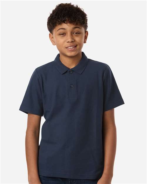 CORE365 Youth Resolve CVC Performance Pique Polo — Classic Navy — On model · front