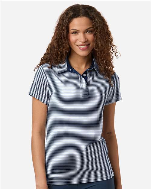 Swannies Women's Kayla Striped Polo — Navy White — On model · front