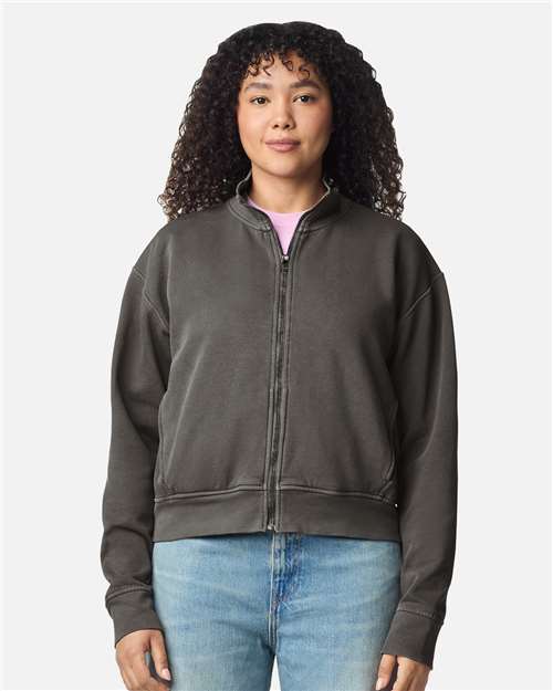 Comfort Colors Women's Garment-Dyed Full-Zip Jacket — Pepper — On model · front