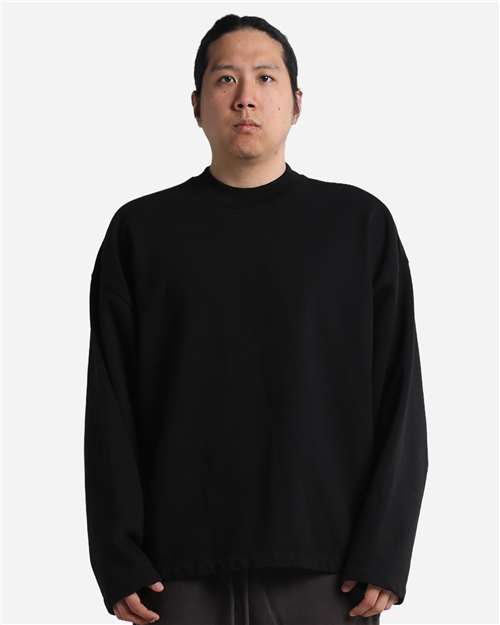 Shaka Wear Unisex Garment-Dyed Terry Long Sleeve Tee — Black — On model · front